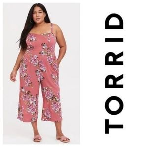 Pink dusky floral challis jumpsuit